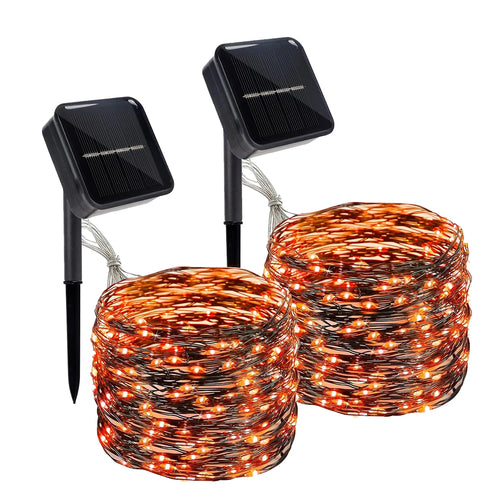 2024 2 Pack 120LED Halloween Solar Powered Black Copper Wire Lamp Lights