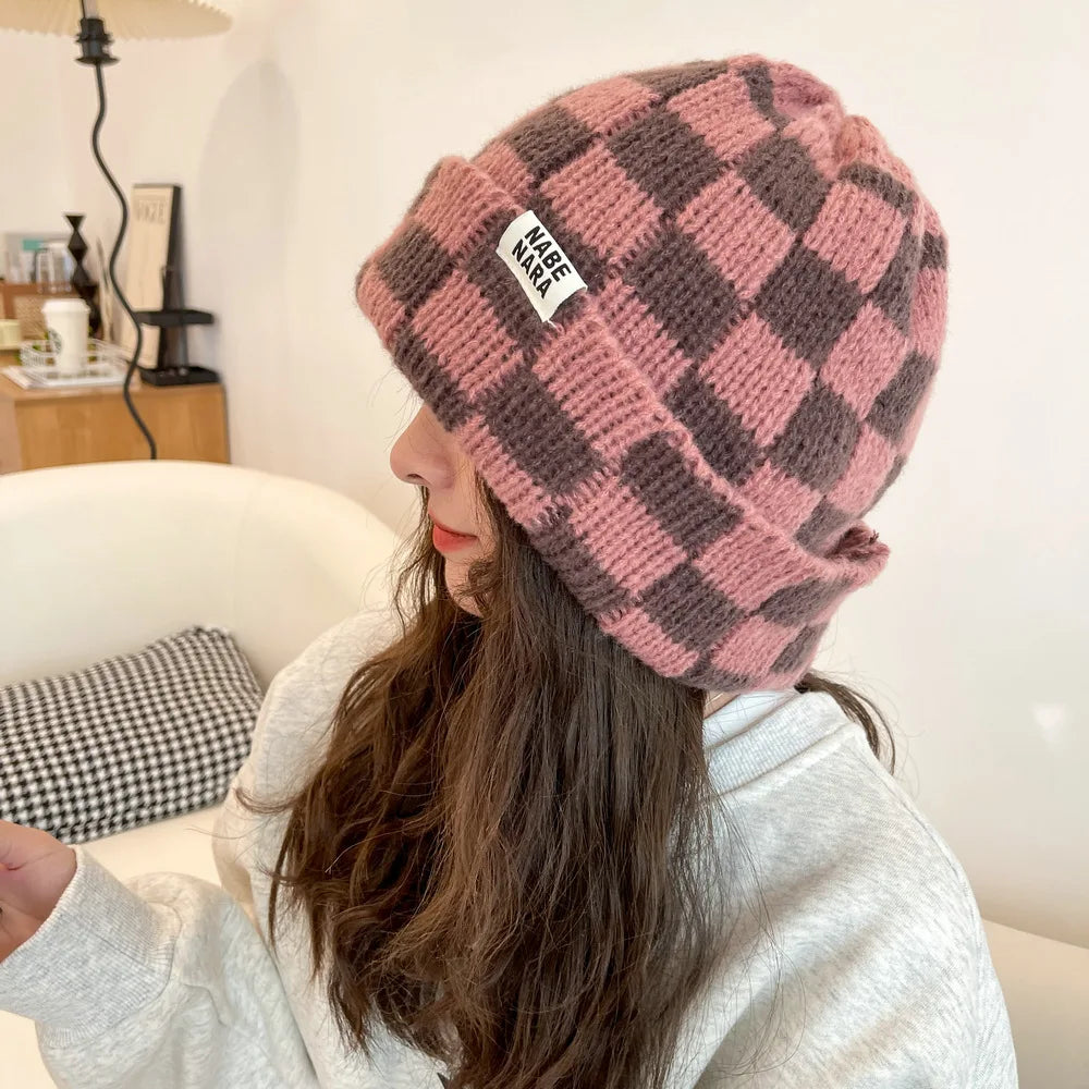 Classic Plaid Knit Beanie - Stylish Winter Hat