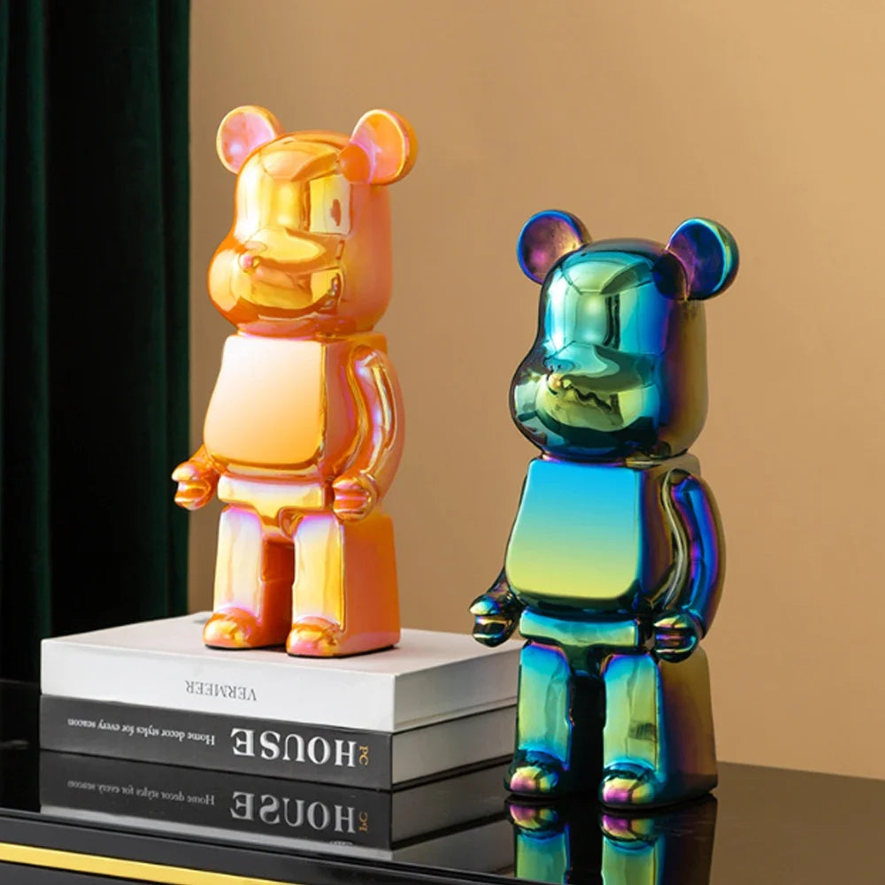 2024 Resin Bear Sculpture | Bold Water Transfer Print Decor for Living Room