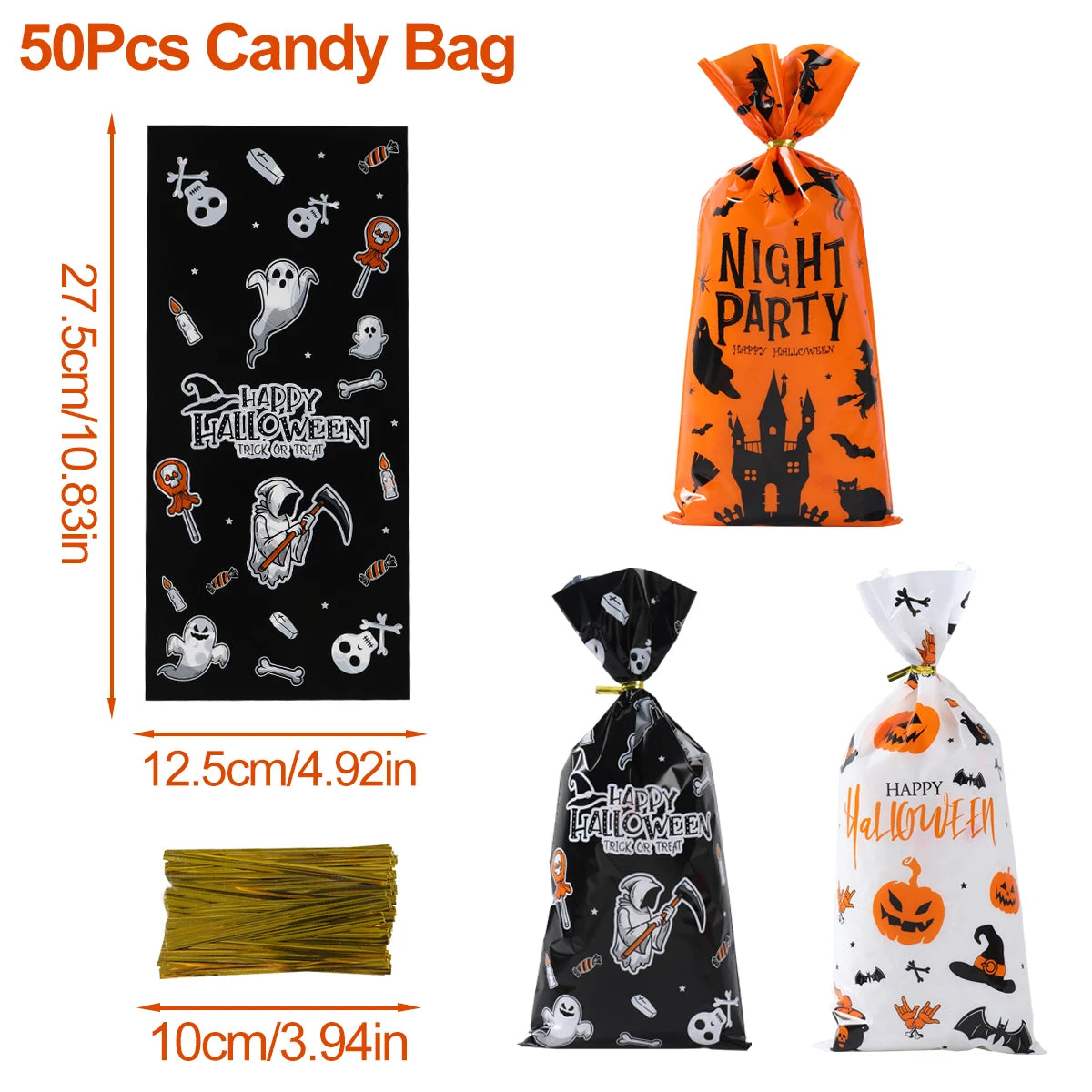 50pcs Halloween Gift Bags Pumpkin Ghost Bat Candy Cookie Bags for Kids