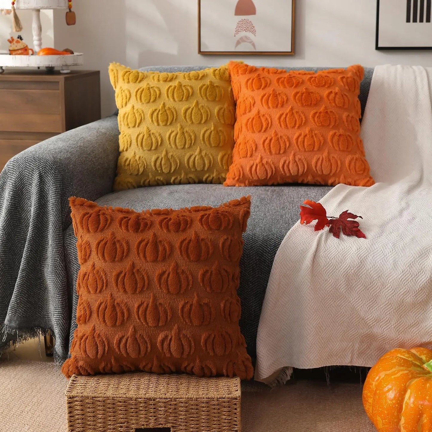 2025 Fall Pillow Covers Fall Decorations Autumn Rust Pumpkin Throw Pillow