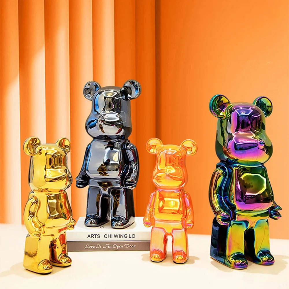 2024 Resin Bear Sculpture | Bold Water Transfer Print Decor for Living Room