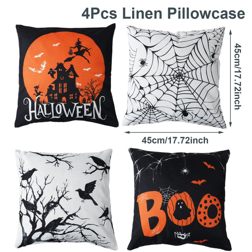 4PCS 45x45cm Halloween Cushion Cover Pumpkin Wizard Ghost Halloween 2024