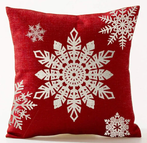 Holiday Cotton Linen Santa Snowflake Elk Decorative Throw Pillow