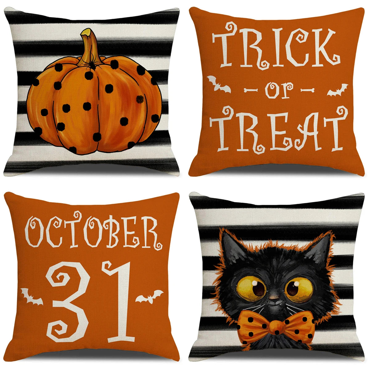 4PCS 45x45cm Halloween Cushion Cover Pumpkin Wizard Ghost Halloween 2024