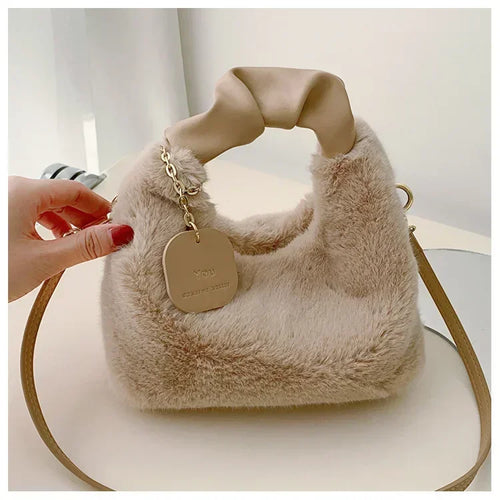 2024 Women Faux Fur Plush Handbags / Small Lady Shoulder