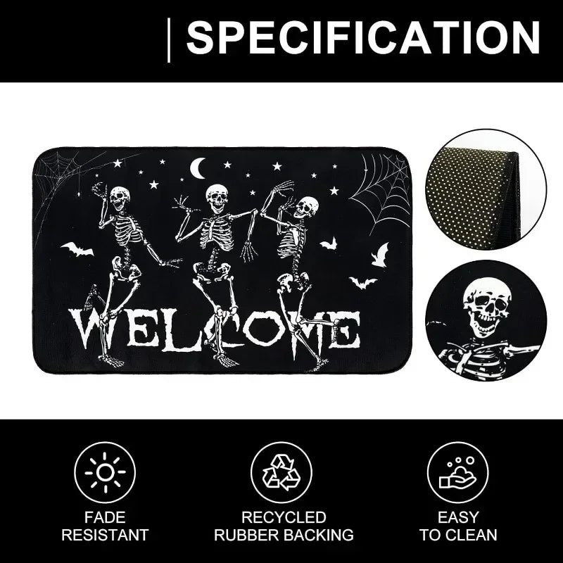 Halloween Dancing Skeletons Door Mat Spooky Skull Non-Slip Welcome