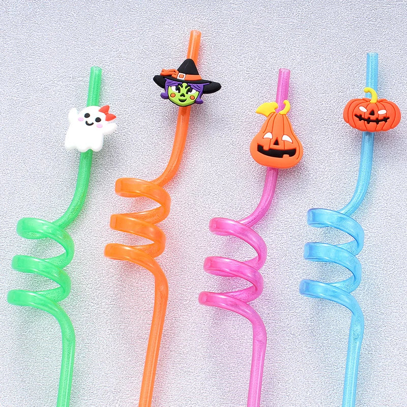 12pcs ReusablePlastic Straw Halloween Theme Cartoon Style Straws