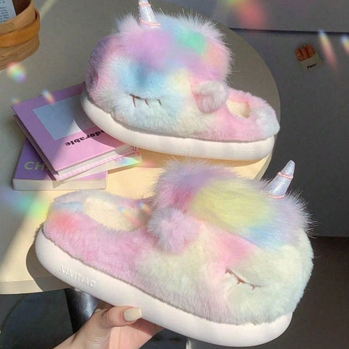 2025 Unicorn Plush Winter Slippers | Soft Platform & Cozy Fur