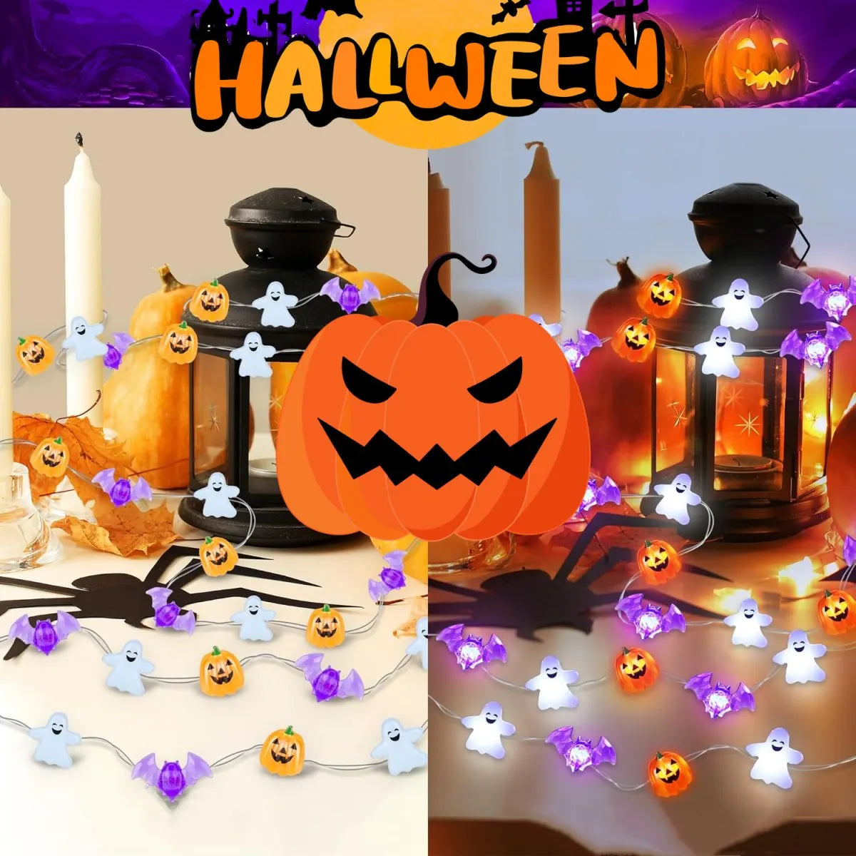 1pc 20/30 LED Halloween Copper Wire String Light With Mini Ghost