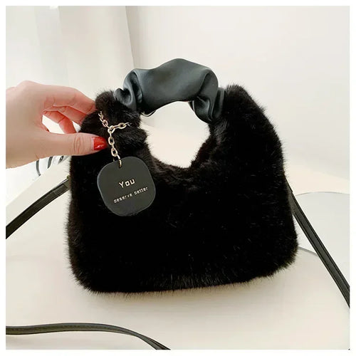 2024 Women Faux Fur Plush Handbags / Small Lady Shoulder