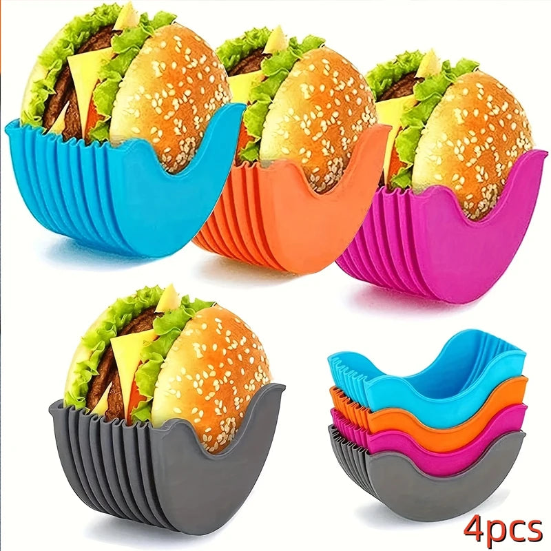 4pcs Retractable Hamburger Holders Hamburger Fixed Box Sandwich Burger