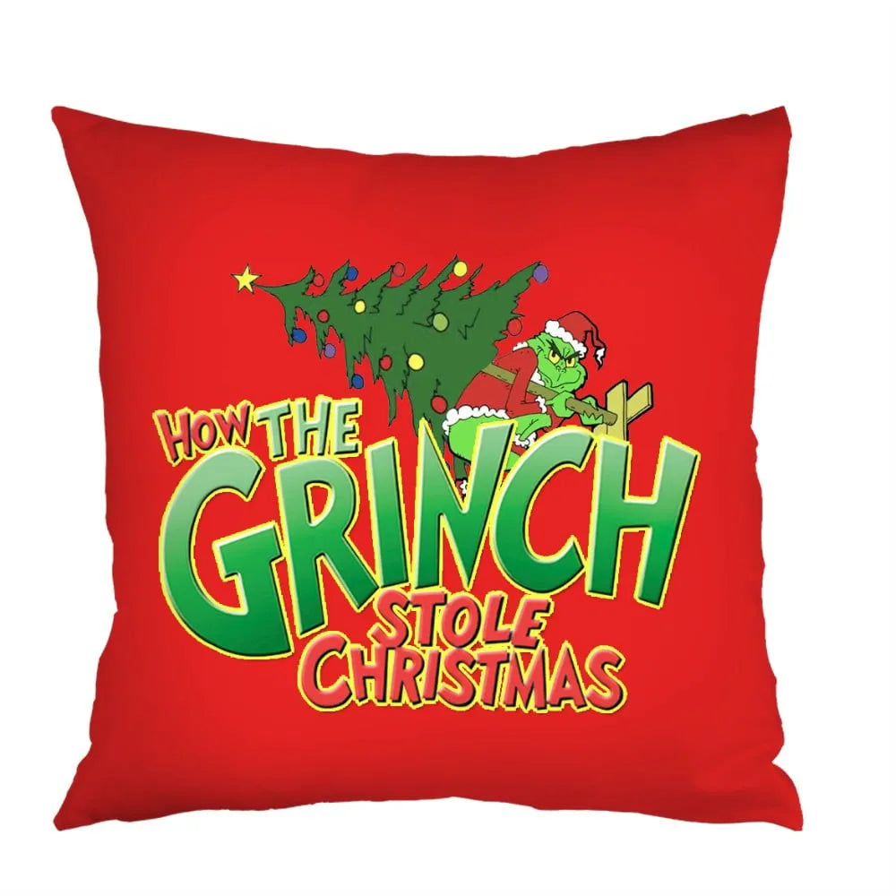 Grinch-Inspired Christmas Throw Pillow Covers – Set of 4 (18x18 inches)