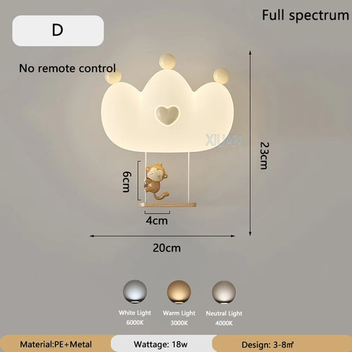 Monkey Light Wall Lamp White Cloud Sconce Nursery Room 2024