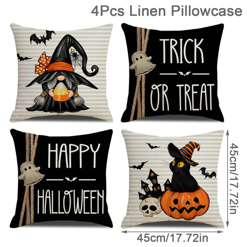 4PCS 45x45cm Halloween Cushion Cover Pumpkin Wizard Ghost Halloween 2024