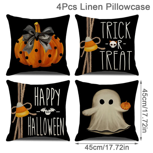 4PCS 45x45cm Halloween Cushion Cover Pumpkin Wizard Ghost Halloween 2024