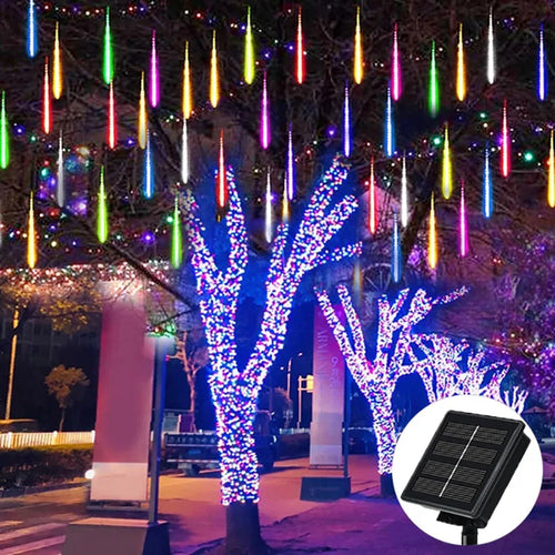 Solar Meteor Shower Rain String Lights Waterproof Garden Light 8 Tubes