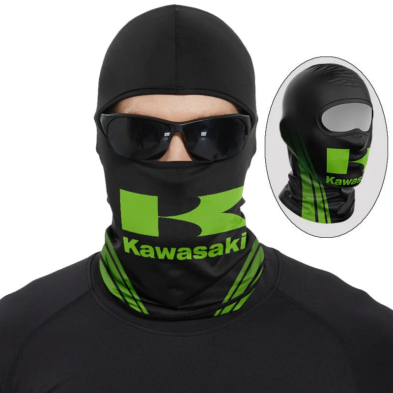 Kawasaki Motorcycle Ice Silk Head Cover – UV Protection Sunscreen Mask