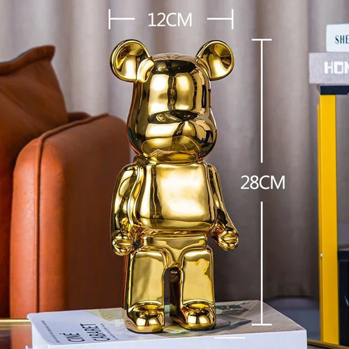 2024 Resin Bear Sculpture | Bold Water Transfer Print Decor for Living Room