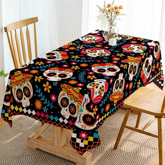 Day of The Dead Rectangle Tablecloth Sugar Skull Halloween Decor 2024