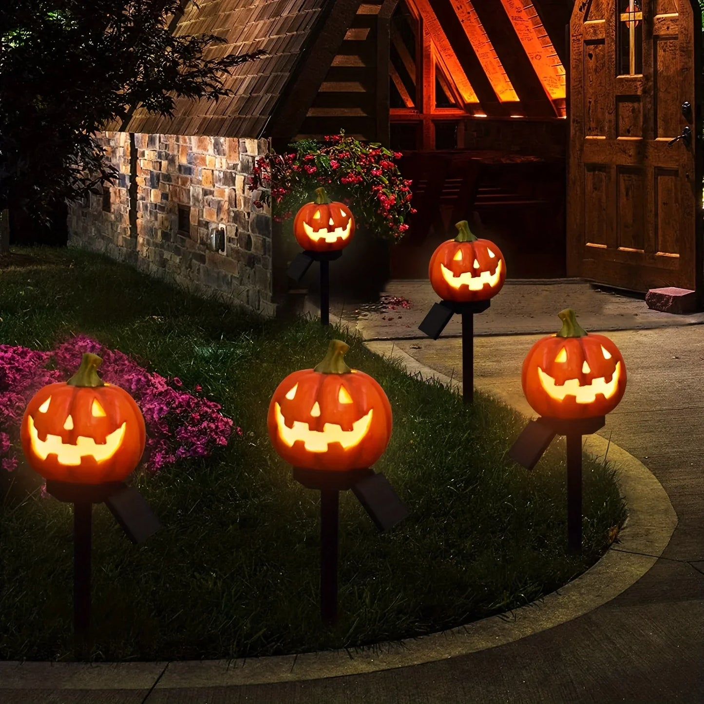 Halloween Solar Light Lawn Decorations Pathway 3D Orange Pumpkins 2024