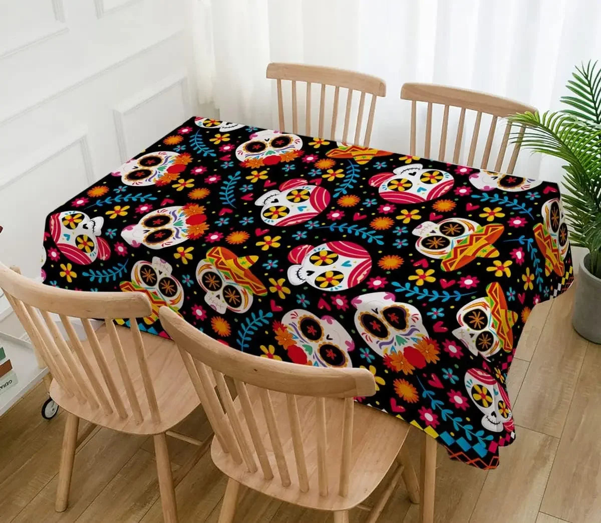 Day of The Dead Rectangle Tablecloth Sugar Skull Halloween Decor 2024