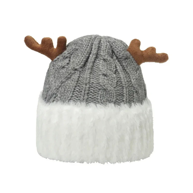 Cozy Knitted Reindeer Antler Christmas Hat