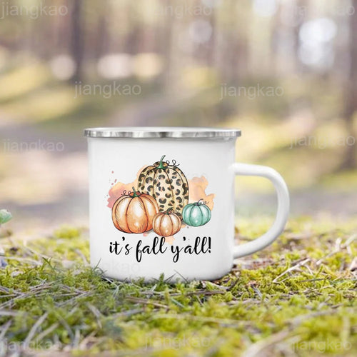 2025 It's Fall Y'all Pumpkin Print Mug Coffee Cup Thanksgiving / Halloween Party Juice