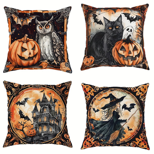 Halloween decorative pillowcase, witch pumpkin cat castle pattern,