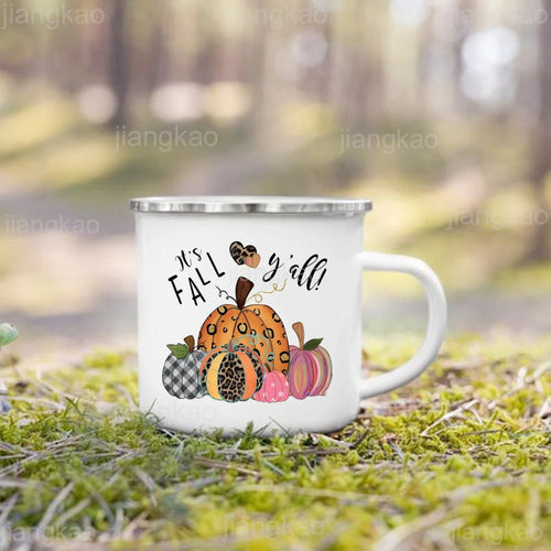 2025 It's Fall Y'all Pumpkin Print Mug Coffee Cup Thanksgiving / Halloween Party Juice