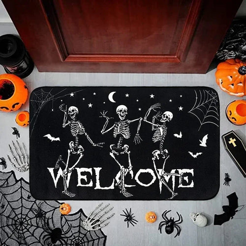 Halloween Dancing Skeletons Door Mat Spooky Skull Non-Slip Welcome