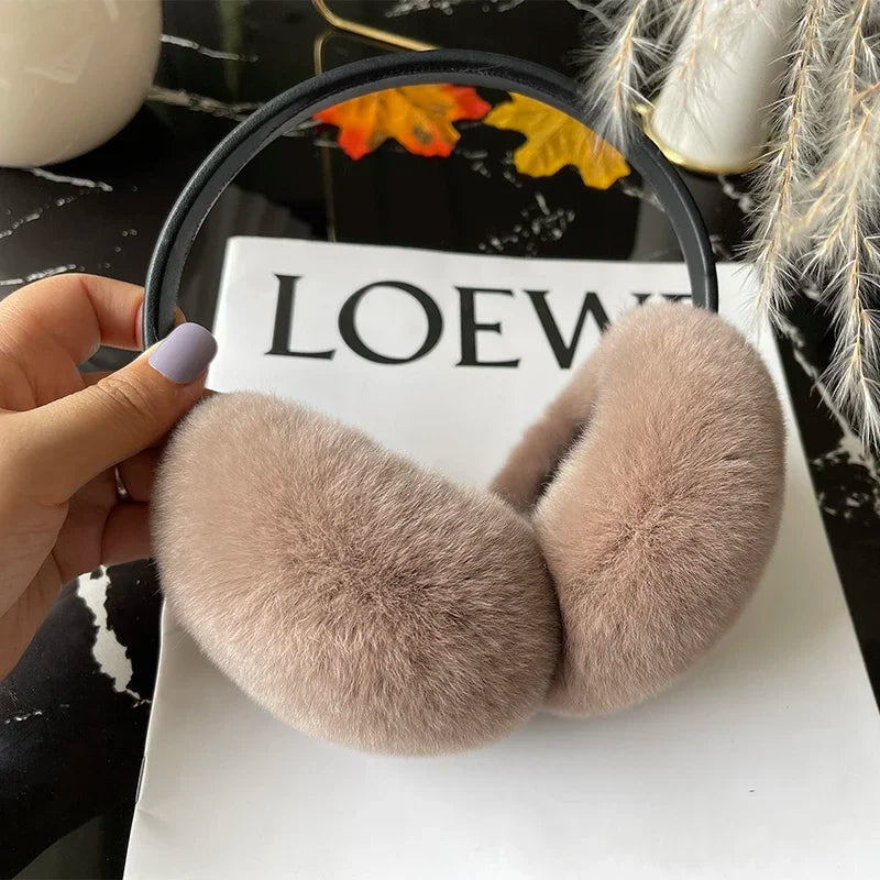 Women's Real Rex Rabbit Fur Earmuffs - Soft & Warm Winter Headgear