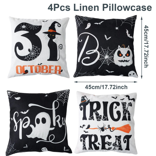 4PCS 45x45cm Halloween Cushion Cover Pumpkin Wizard Ghost Halloween 2024