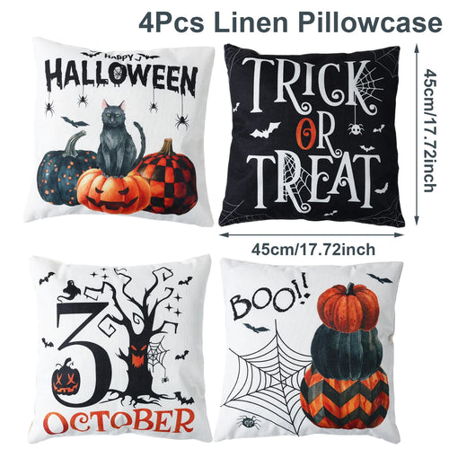 4PCS 45x45cm Halloween Cushion Cover Pumpkin Wizard Ghost Halloween 2024