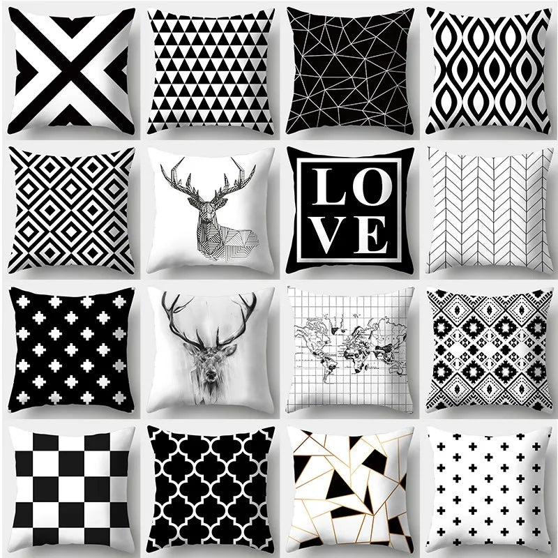 Home Decoration Black and White Series Printed Pillowcase Square Sofa