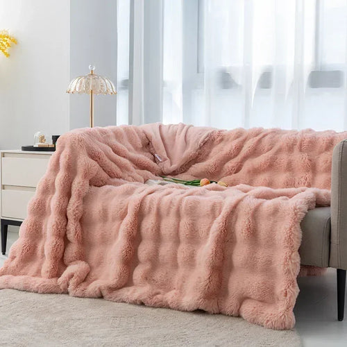 2024 Solid Color Faux Rabbit Fleece Blanket | Fluffy Soft Warm Throw