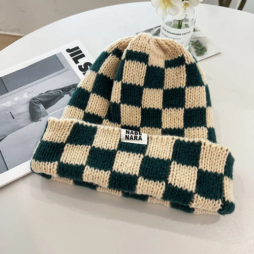 Classic Plaid Knit Beanie - Stylish Winter Hat