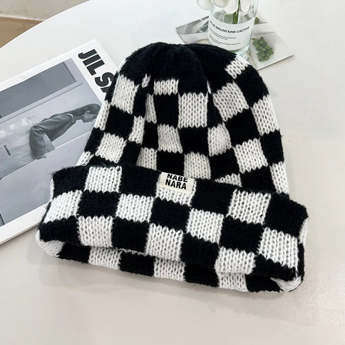 Classic Plaid Knit Beanie - Stylish Winter Hat