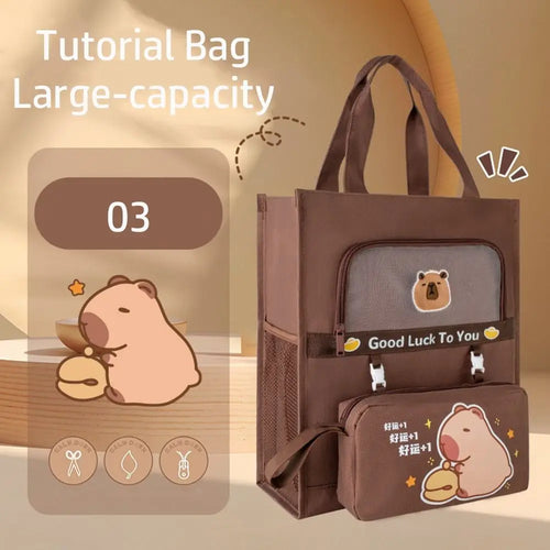 Capybara Cartoon Waterproof School Tote – Large-Capacity Oxford Handbag