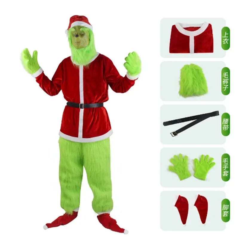 Grinch-Inspired Holiday Mischief Costume – Full Set for Halloween & Christmas