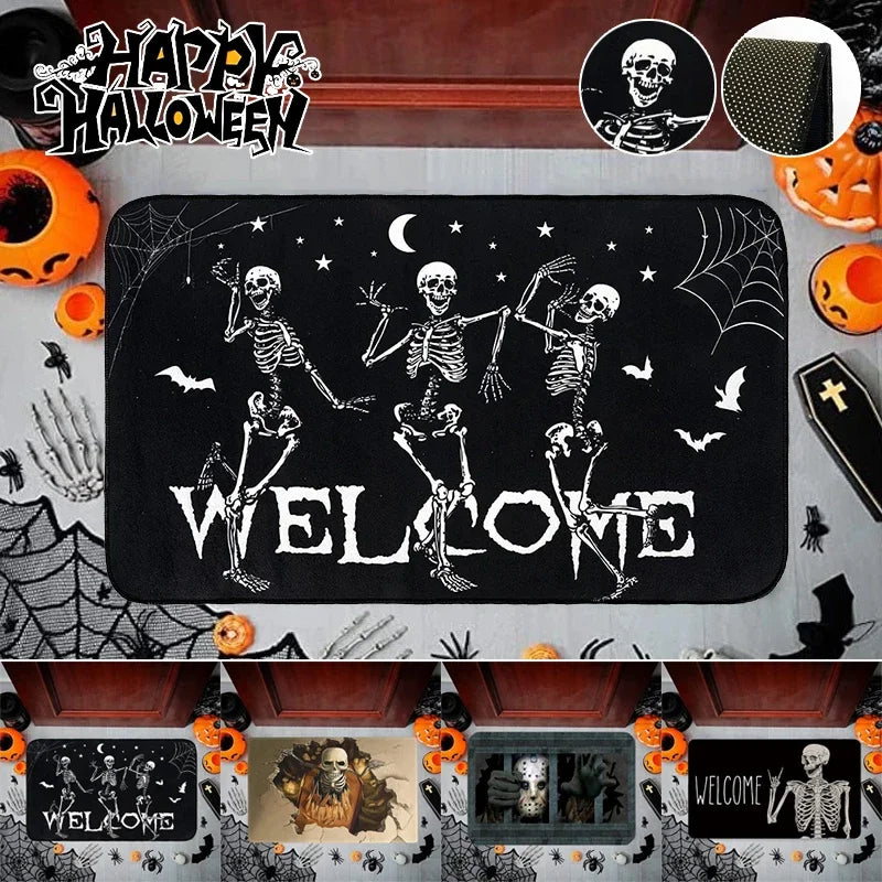 Halloween Dancing Skeletons Door Mat Spooky Skull Non-Slip Welcome