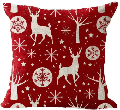 Holiday Cotton Linen Santa Snowflake Elk Decorative Throw Pillow