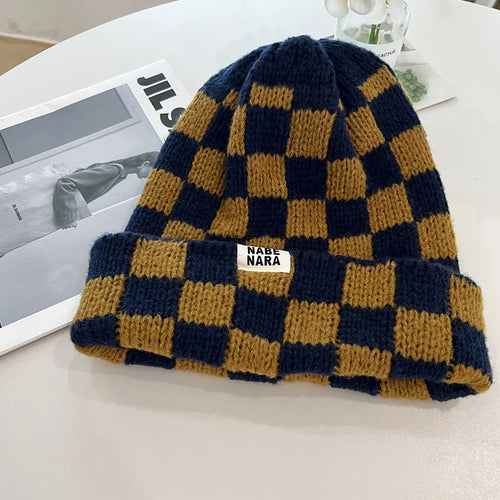 Classic Plaid Knit Beanie - Stylish Winter Hat