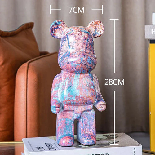 2024 Resin Bear Sculpture | Bold Water Transfer Print Decor for Living Room