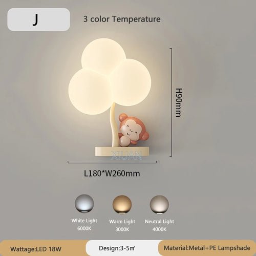 Monkey Light Wall Lamp White Cloud Sconce Nursery Room 2024