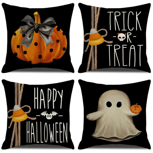 4PCS 45x45cm Halloween Cushion Cover Pumpkin Wizard Ghost Halloween 2024