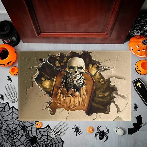 Halloween Dancing Skeletons Door Mat Spooky Skull Non-Slip Welcome