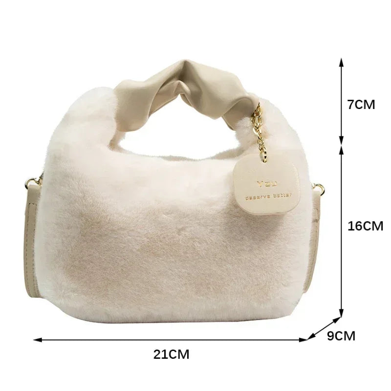 2024 Women Faux Fur Plush Handbags / Small Lady Shoulder