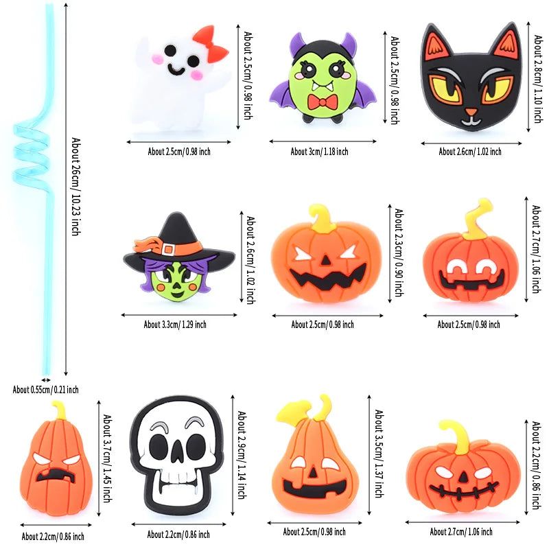 12pcs ReusablePlastic Straw Halloween Theme Cartoon Style Straws