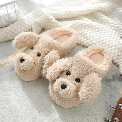 2024 Winter Plush Fur Slippers For Women / Cute Dog Furry Cotton